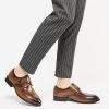 Formal Monk Shoes Dress Oxford for Men's Wedding Anti-Slip Rubber Sole Slip Resistant Block Heel Shoe Slip On Top-Grain Leather