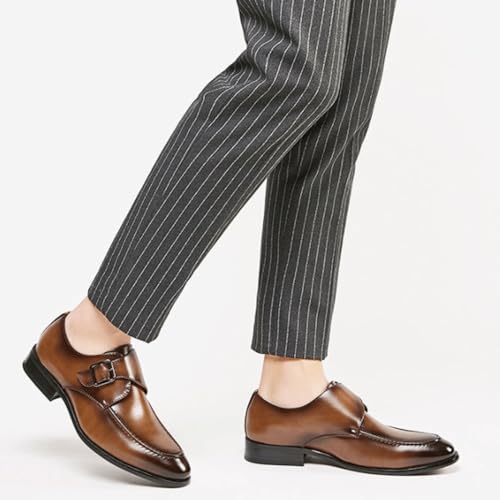Formal Monk Shoes Dress Oxford for Men's Wedding Anti-Slip Rubber Sole Slip Resistant Block Heel Shoe Slip On Top-Grain Leather