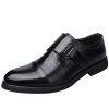 Mens Monk Dress Oxford Shoes Wedding Slip Resistant Block Heel Anti-Slip Rubber Sole Shoe Plain Toe Slip-on Waterproof Leather
