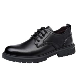 Men's Platform Dress Oxford Formal Shoes Lace Up Genuine Leather Block Heel Wedding Prom Round Toe