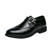 Men Brogue Monk Oxford Dress Shoes Fashion Outdoor Working Slip-on Pointed Toe Waterproof Leather Prom Wedding Tuxedo Heel Non