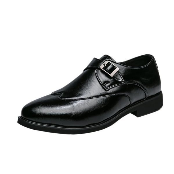 Men Brogue Monk Oxford Dress Shoes Fashion Outdoor Working Slip-on Pointed Toe Waterproof Leather Prom Wedding Tuxedo Heel Non