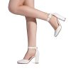 Women's High Heel Ankle Strap Closed Toe Chunky Wedding Pumps Shoes