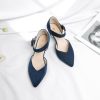 Comfortable Kitten Heels for Women Pointed Closed Toe Ankle Strap Buckle Heels Slip on Low Heel Church Pumps Wedding Bridal