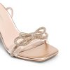 Women's Double Bowknots Heels Open Square Toe Ankle Strap Crystal Rhinestone Dress Sandals for Party Wedding