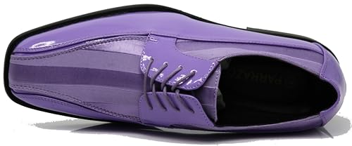 BMY Men's Striped Satin Matching Patent Upper Oxfords Formal Dress Shoes