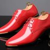 Dress Shoes Men Classic Pointed-Toe Patent Leather Lace-up Formal Oxford Shoes Black Brown Red Grey