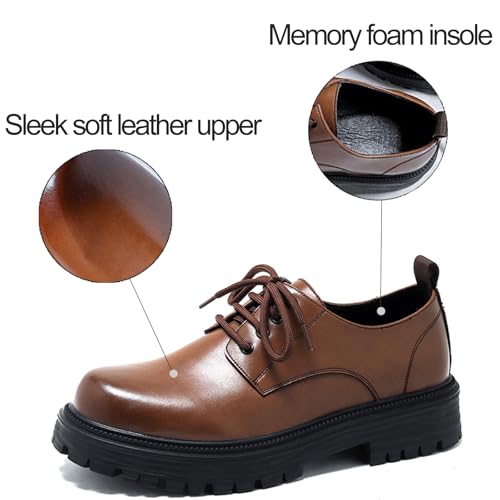 Mens Leather Black Platform Lace Up Lugs Sole Oxfords Shoes Modern Comfortable Classic Chunky Heel Increase Height Business