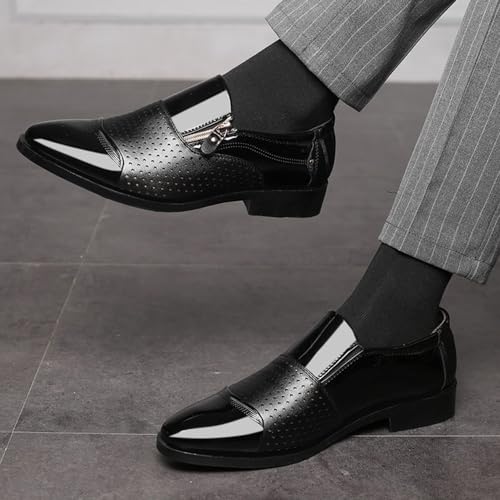 Men's Tuxedo Patent Leather Dress Shoes Classic Zip Formal Business Shoes Oxfords