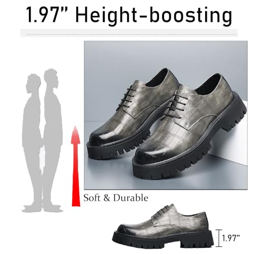 Men's Printed Leather Platform Oxford Dress Shoes Classic Lace Up Anti-Slip Lug Sole Block Heel Formal Oxfords for Wedding
