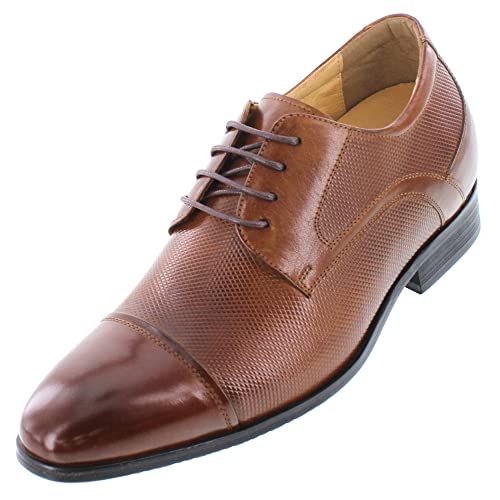 Men's Invisible Height Increasing Elevator Shoes - Brown Premium Leather Lace-up Formal Oxfords - 3 Inches Taller - Y40201 -