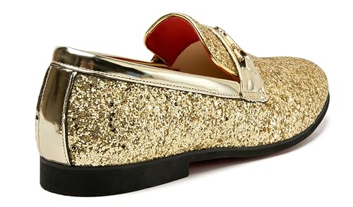 Men Loafer Metallic Textured Slip-on Glitter Sequins Fashion Wedding Dress Shoes Golden