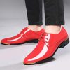 Dress Shoes Men Classic Pointed-Toe Patent Leather Lace-up Formal Oxford Shoes Black Brown Red Grey