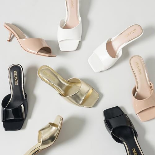 Women's Kitten Heels Sandals Low Heels Slip On Slides 2 Inch Heeled Square Open Toe Sandals for Women