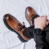 Mens Leather Black Platform Lace Up Lugs Sole Oxfords Shoes Modern Comfortable Classic Chunky Heel Increase Height Business