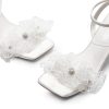 Women's Flower Wedding Heels Cute Square Toe Slingback Low Kitten Heels Sandals with Ankle Strap