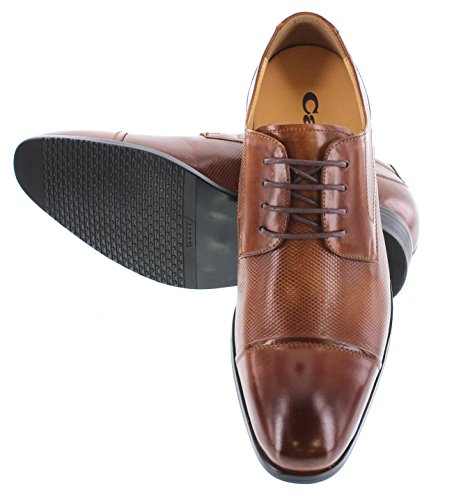 Men's Invisible Height Increasing Elevator Shoes - Brown Premium Leather Lace-up Formal Oxfords - 3 Inches Taller - Y40201 -