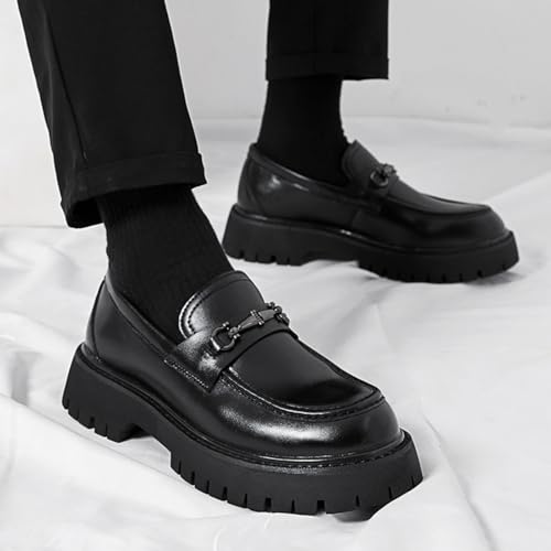 Mens Patent Leather Slip-On Platform Dress Horsebit Loafer Low Heels Round Toe Non-Slip Penny Shoes for Formal Business Wedding