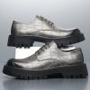 Men's Printed Leather Platform Oxford Dress Shoes Classic Lace Up Anti-Slip Lug Sole Block Heel Formal Oxfords for Wedding