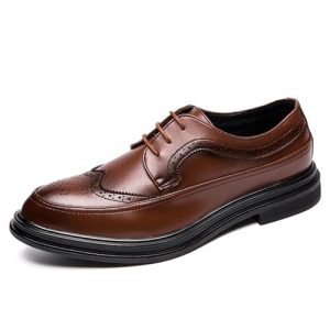Men's Uniform Formal Oxford Shoes Waterproof Leather Lace-Up Wingtip Block Heel Wedding Shoe