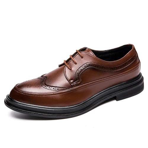 Men's Uniform Formal Oxford Shoes Waterproof Leather Lace-Up Wingtip Block Heel Wedding Shoe