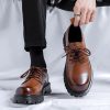 Mens Leather Black Platform Lace Up Lugs Sole Oxfords Shoes Modern Comfortable Classic Chunky Heel Increase Height Business