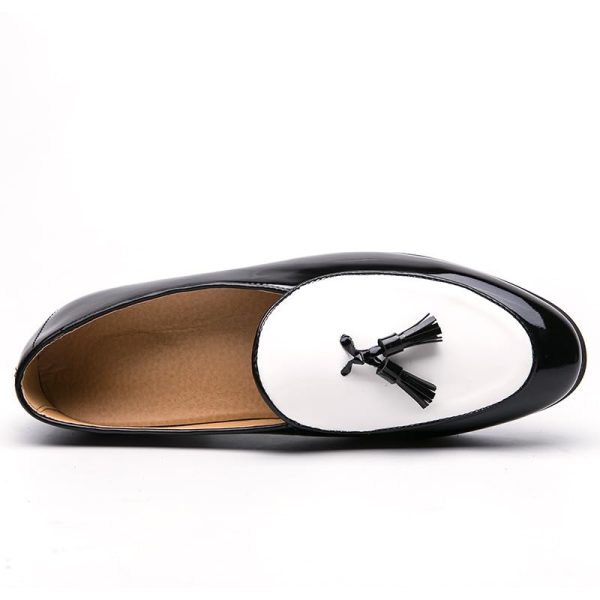 Men's Leather Loafers with Tassels, Two-Toned, Low Heel Slip On Shoes for Dance Party Wedding Prom