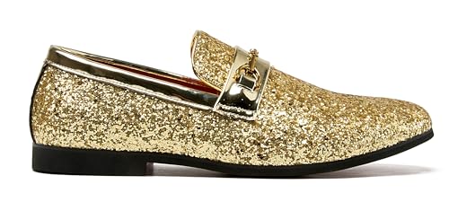 Men Loafer Metallic Textured Slip-on Glitter Sequins Fashion Wedding Dress Shoes Golden