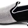 TRS Men Rhinestone Round Toe Suede Chrome Heels Dress Loafer Slip On Fashion Shoes