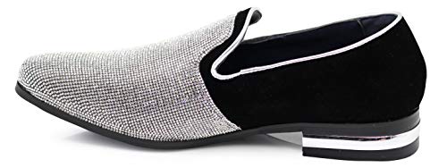 TRS Men Rhinestone Round Toe Suede Chrome Heels Dress Loafer Slip On Fashion Shoes