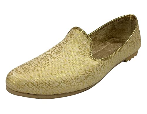 Punjabi Jutti for Men's Traditional Mojaris Shoes Cream Gold Wedding for Groom Indian Handmade Ethnic Jooti