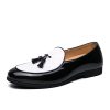 Men's Leather Loafers with Tassels, Two-Toned, Low Heel Slip On Shoes for Dance Party Wedding Prom