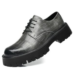 Men's Printed Leather Platform Oxford Dress Shoes Classic Lace Up Anti-Slip Lug Sole Block Heel Formal Oxfords for Wedding