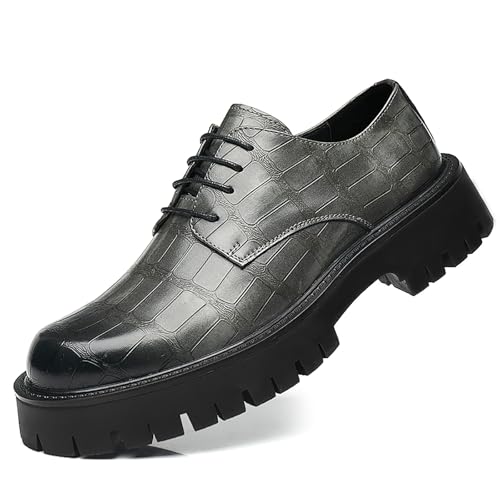 Men's Printed Leather Platform Oxford Dress Shoes Classic Lace Up Anti-Slip Lug Sole Block Heel Formal Oxfords for Wedding