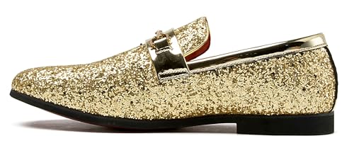 Men Loafer Metallic Textured Slip-on Glitter Sequins Fashion Wedding Dress Shoes Golden