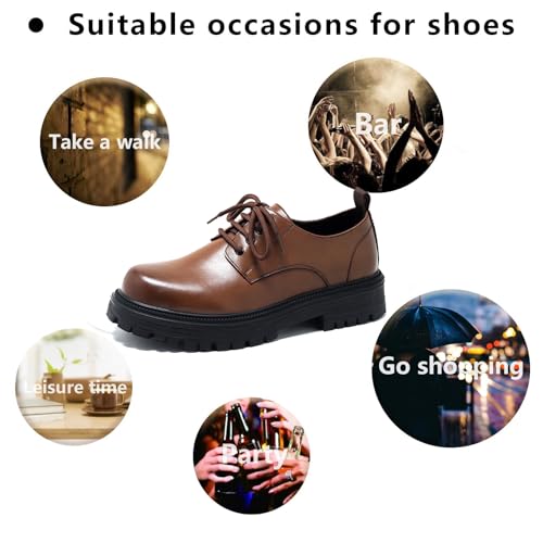 Mens Leather Black Platform Lace Up Lugs Sole Oxfords Shoes Modern Comfortable Classic Chunky Heel Increase Height Business
