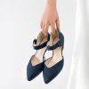 Comfortable Kitten Heels for Women Pointed Closed Toe Ankle Strap Buckle Heels Slip on Low Heel Church Pumps Wedding Bridal