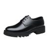 Men's Leather Platform Block Heel Oxfords Classic Round Toe Lace Up Lug Sole Soft Bottom Business Work Dress Shoes for Weddings