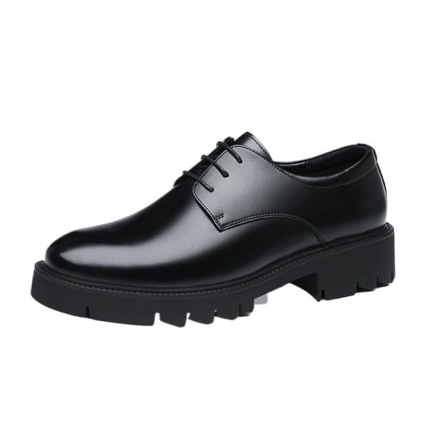 Men's Leather Platform Block Heel Oxfords Classic Round Toe Lace Up Lug Sole Soft Bottom Business Work Dress Shoes for Weddings