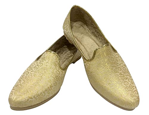 Punjabi Jutti for Men's Traditional Mojaris Shoes Cream Gold Wedding for Groom Indian Handmade Ethnic Jooti