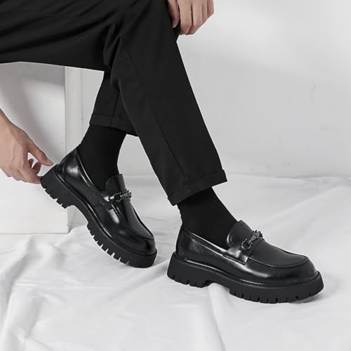 Mens Patent Leather Slip-On Platform Dress Horsebit Loafer Low Heels Round Toe Non-Slip Penny Shoes for Formal Business Wedding