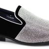 TRS Men Rhinestone Round Toe Suede Chrome Heels Dress Loafer Slip On Fashion Shoes