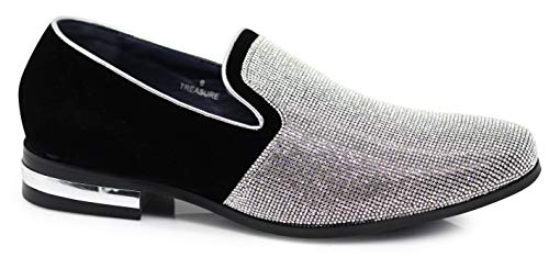 TRS Men Rhinestone Round Toe Suede Chrome Heels Dress Loafer Slip On Fashion Shoes