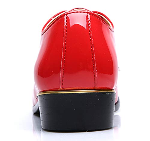 Dress Shoes Men Classic Pointed-Toe Patent Leather Lace-up Formal Oxford Shoes Black Brown Red Grey