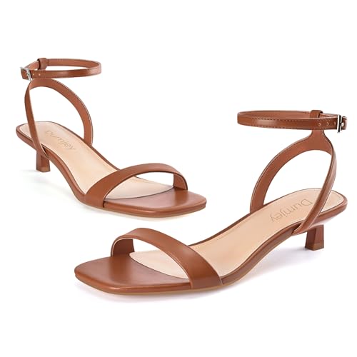 Women Kitten Heel Sandals Ankle Strap Heeled Sandals Square Open Toe Dress Wedding Party Shoes