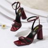 Block Heels Prom Heeled Sandals for Women Chunky Square Open Toe Strappy High Heels Ankle Strap Wedding Bridal Shoes High Heel
