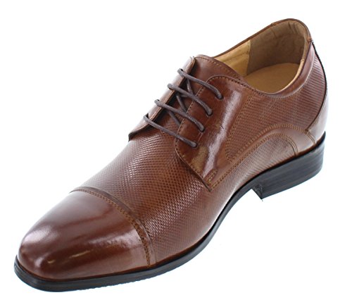 Men's Invisible Height Increasing Elevator Shoes - Brown Premium Leather Lace-up Formal Oxfords - 3 Inches Taller - Y40201 -