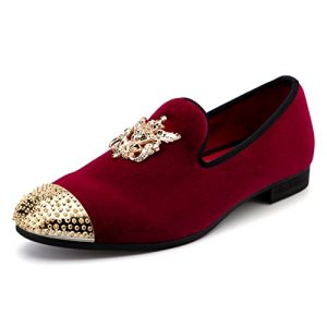 Mens Velvet Loafers Dress Shoes with Metal Embellishments Party Luxury Loafer Shoes