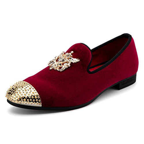 Mens Velvet Loafers Dress Shoes with Metal Embellishments Party Luxury Loafer Shoes