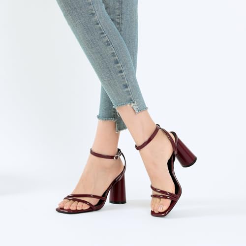 Block Heels Prom Heeled Sandals for Women Chunky Square Open Toe Strappy High Heels Ankle Strap Wedding Bridal Shoes High Heel
